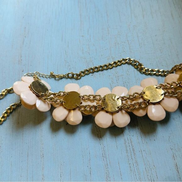 Gold Blush Pink AB Crystal Acrylic Flower Necklace - Picture 3 of 3